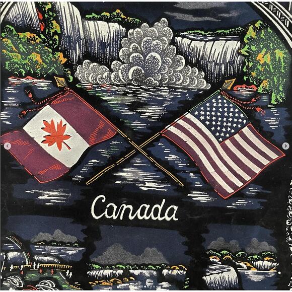 Vintage Flocked Velvet Niagara Falls American Canadian Banner - Picture 5 of 10